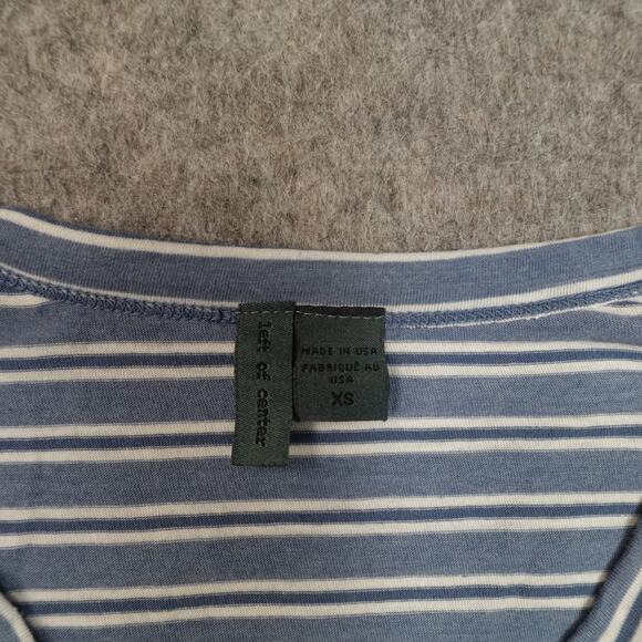 Left of Center Top Womens Extra Small Split Knotted Sleeve V-Neck Striped Blue - Picture 2 of 10